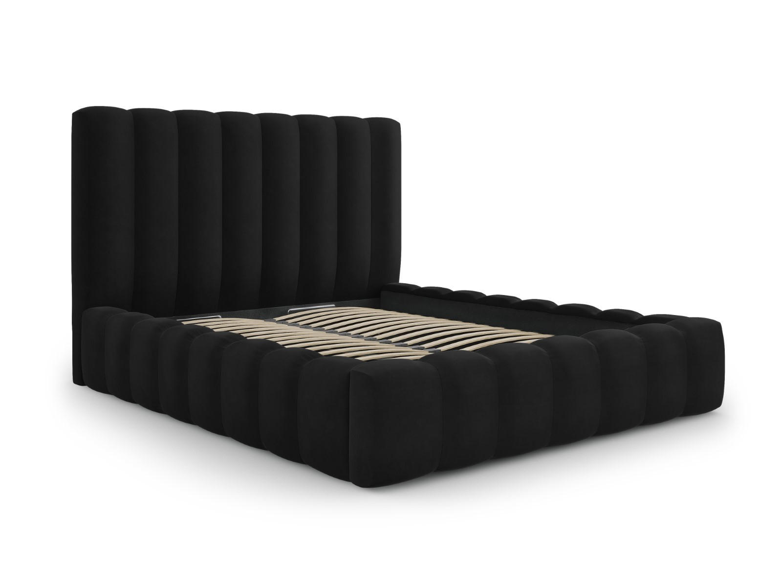 BETT mit Bettkasten und Kopfteil Kelp aus Samt schwarz 160x200cm - Schwarz, Textil (160/200cm) - Micadoni