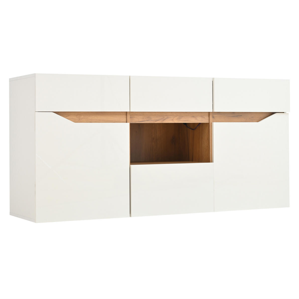 SIDEBOARD mit LED-Beleuchtung vier Schubladen,2 Fächern Hochglanzfront Weiß Holz 140/40/70 cm - Weiß, Holzwerkstoff (140/70/40cm) - EVRYAE