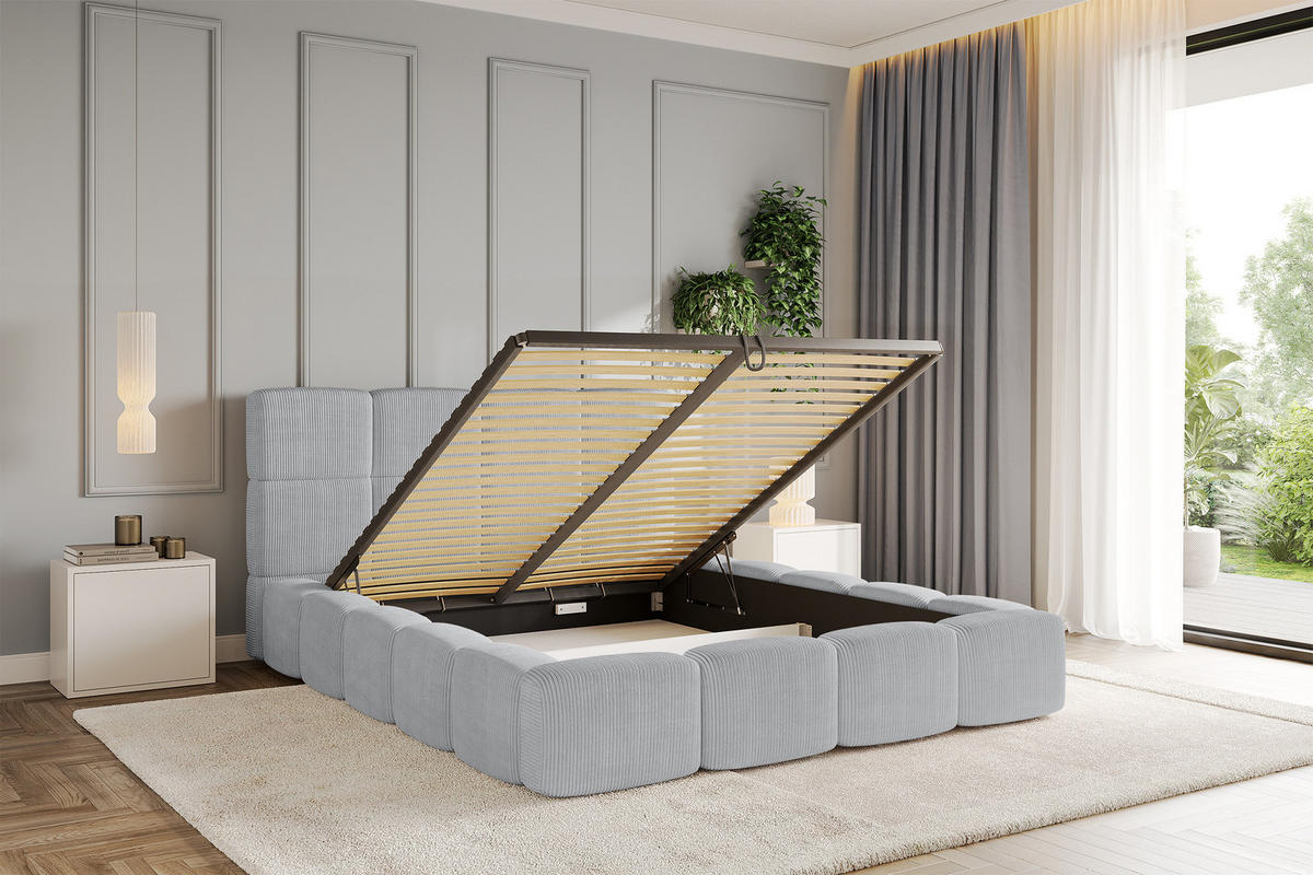 POLSTERBETT mit Bettkasten und Lattenrost, Bett mit Kopfteil, Boxbett ohne Matratze, Doppelbett mit Stauraum - NATA 120x200 Grau - Graphitfarben, Holzwerkstoff/Textil (120/200cm) - ALTDECOR