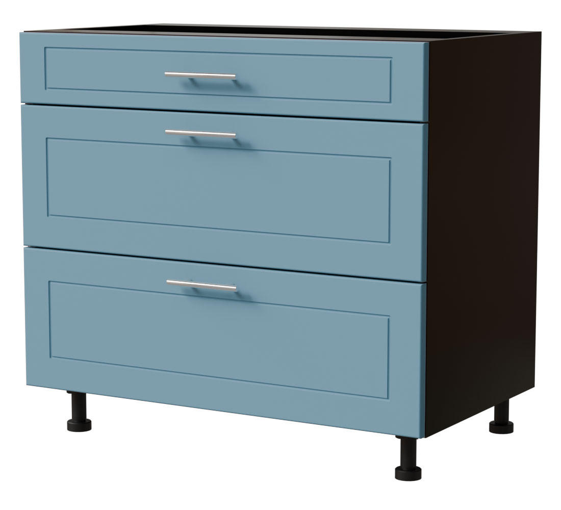 SCHUBLADENUNTERSCHRANK Bari D3/90 Schwarz / RAL 5024 pastellblau 90 / 50 / 82cm HETTICH Vollauszug - Blau/Schwarz, Holz/Holzwerkstoff (90/82/50cm) - Feldmann-Wohnen