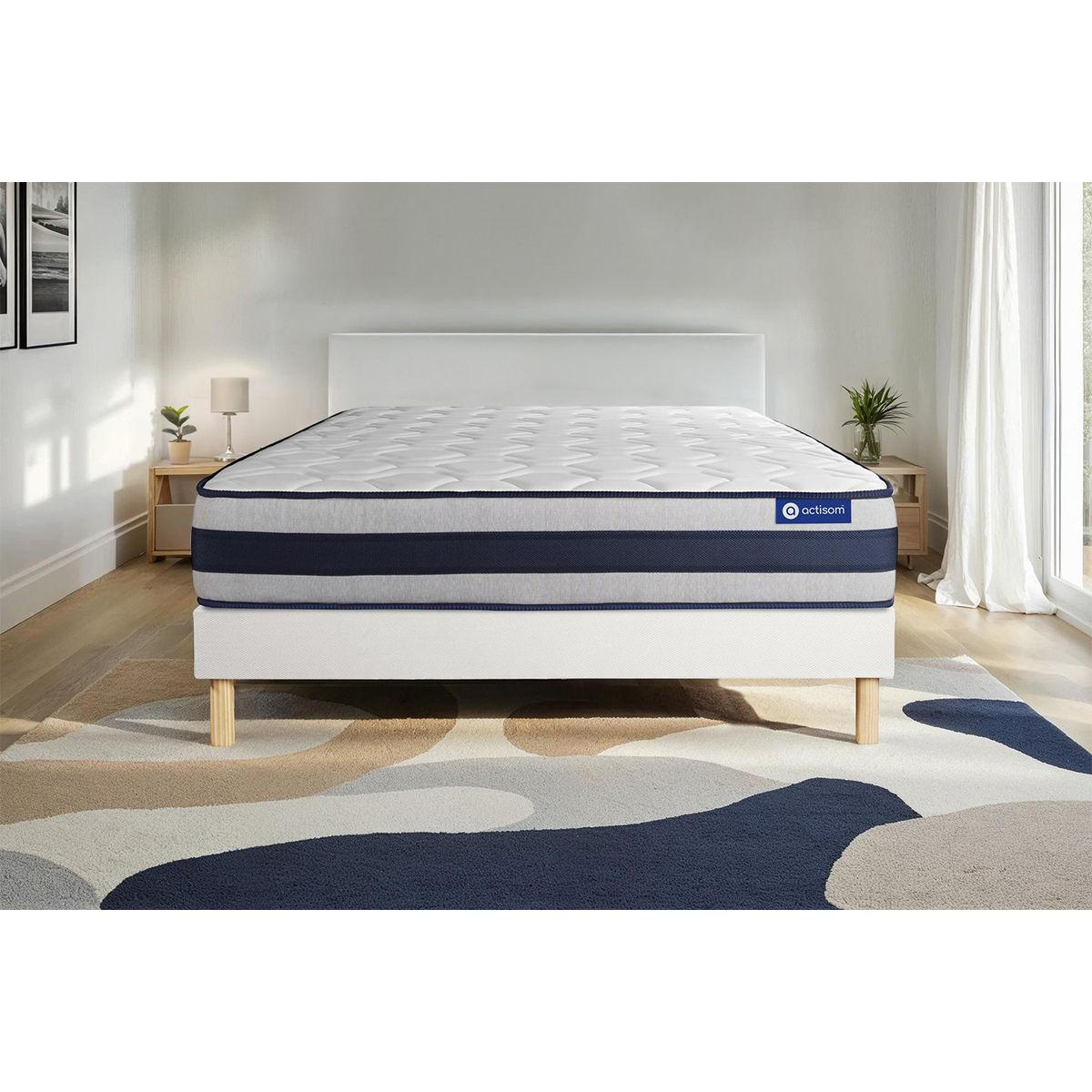 BETT Actilatex ergo Latex und Memory-Schaum 140 x 210 cm h3 - Kit Bettgestell Weiß - Beige/Weiß, Karton/Holz (140/210cm) - ACTISOM