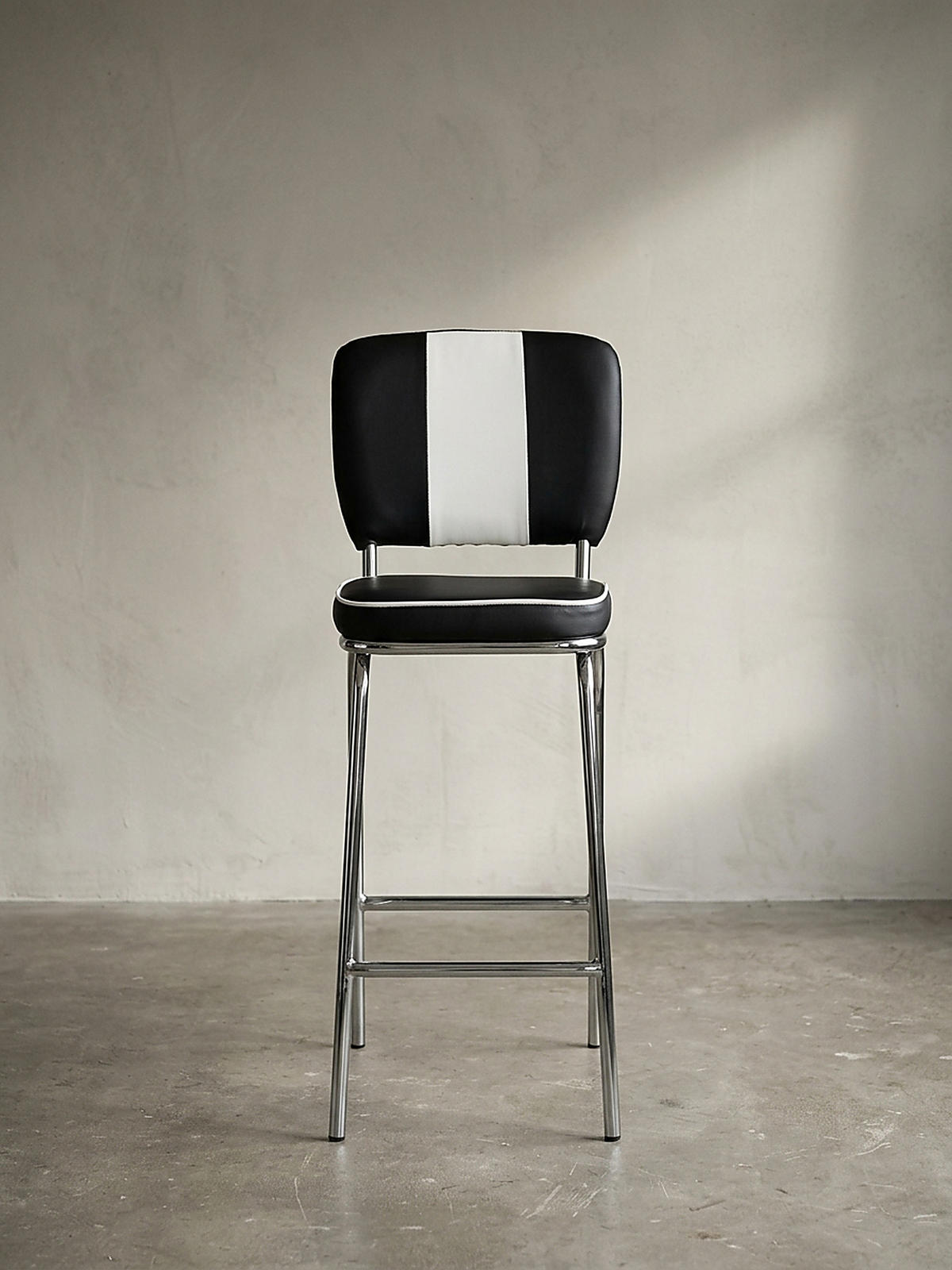 BARHOCKER Kunstleder Chromfuß Retro, Schwarz 40x38x110 cm - Silberfarben/Schwarz, Kunststoff/Textil (40/110/38cm) - KADIMA DESIGN