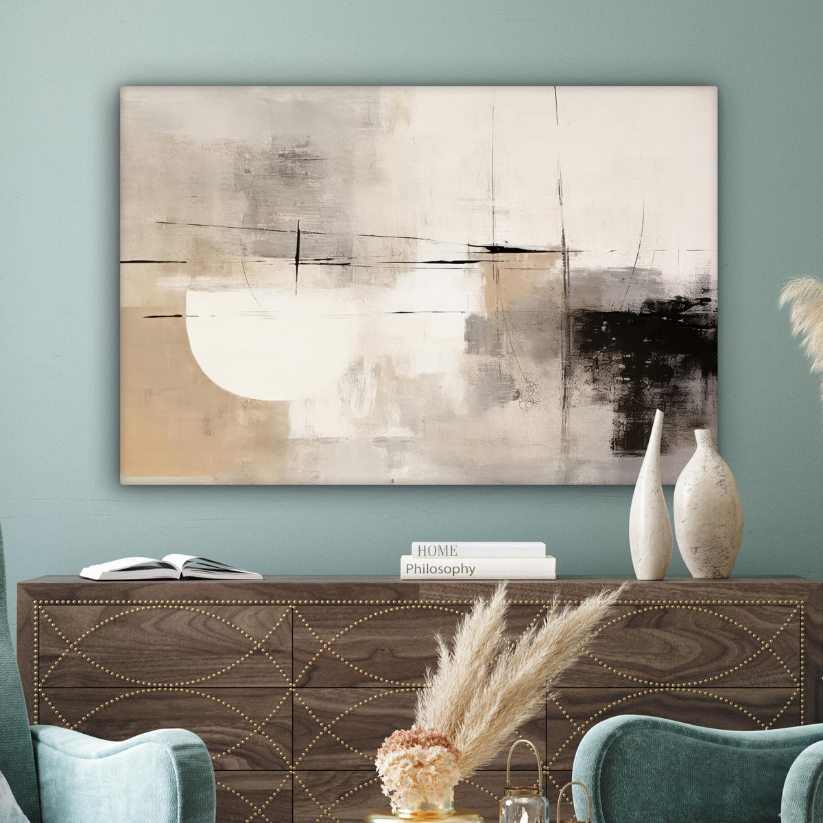 LEINWANDBILD Abstrakt - Kunst - Grau Wohnzimmer Groß 120x80 cm - Hellgrau, Textil (120/80cm) - MuchoWow