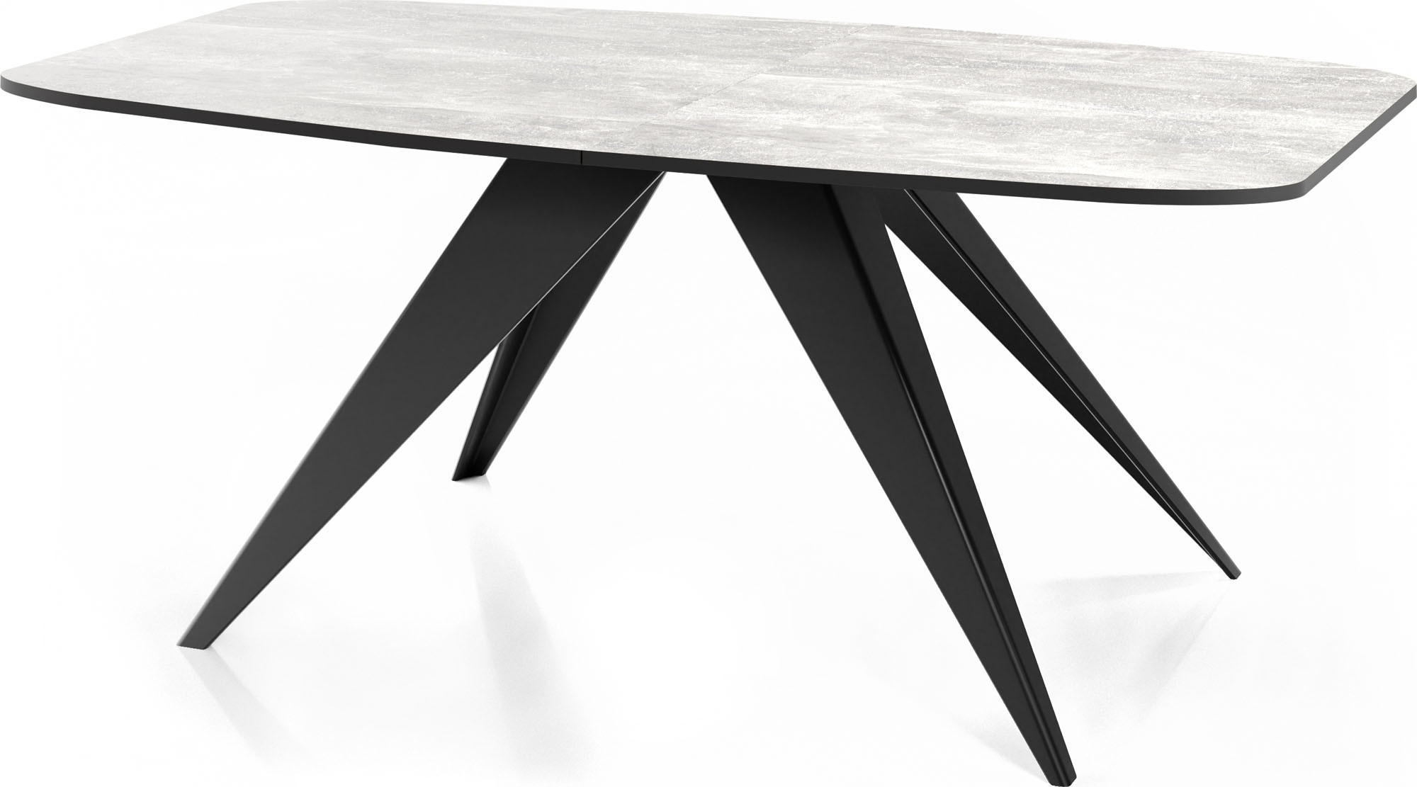 ESSTISCH Foster rechteckig ausziehbar, Grauer Beton 160-198/80/76 cm - Hellgrau/Schwarz, Holzwerkstoff/Metall (160/80/76cm) - WFL GROUP