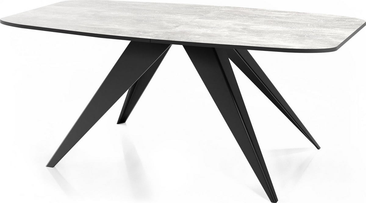 ESSTISCH Foster rechteckig ausziehbar, Grauer Beton 160-198/80/76 cm - Hellgrau/Schwarz, Holzwerkstoff/Metall (160/80/76cm) - WFL GROUP