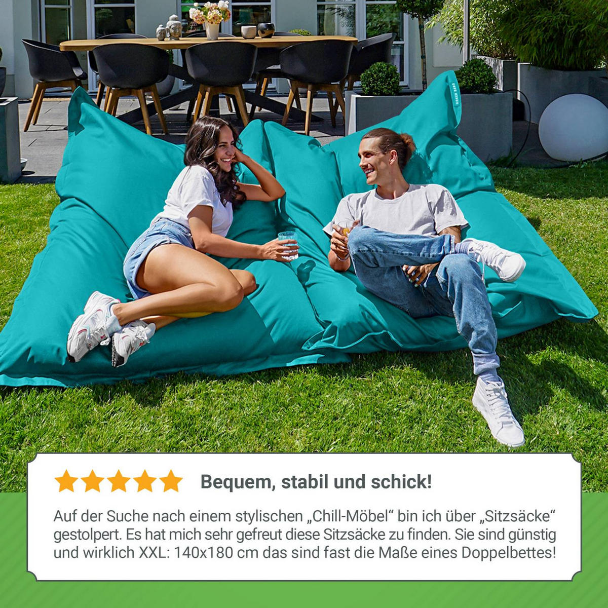 SITZSACK XXL "Square" 140x180cm - 380 L - Türkis, Textil (140/25/180cm) - Green Bean