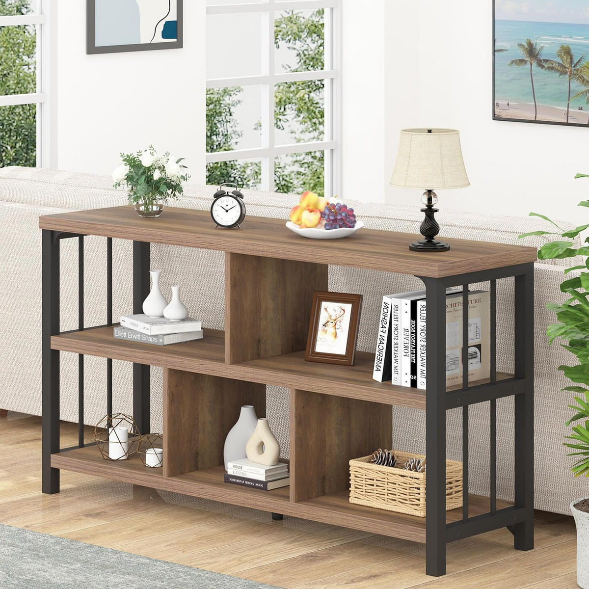 REGAL Standregal 120 x 34 x 76.2 cm Holzoptik Metallgestell - Wildeiche, Holzwerkstoff/Metall (120/76.2/34cm) - Quality Elegance