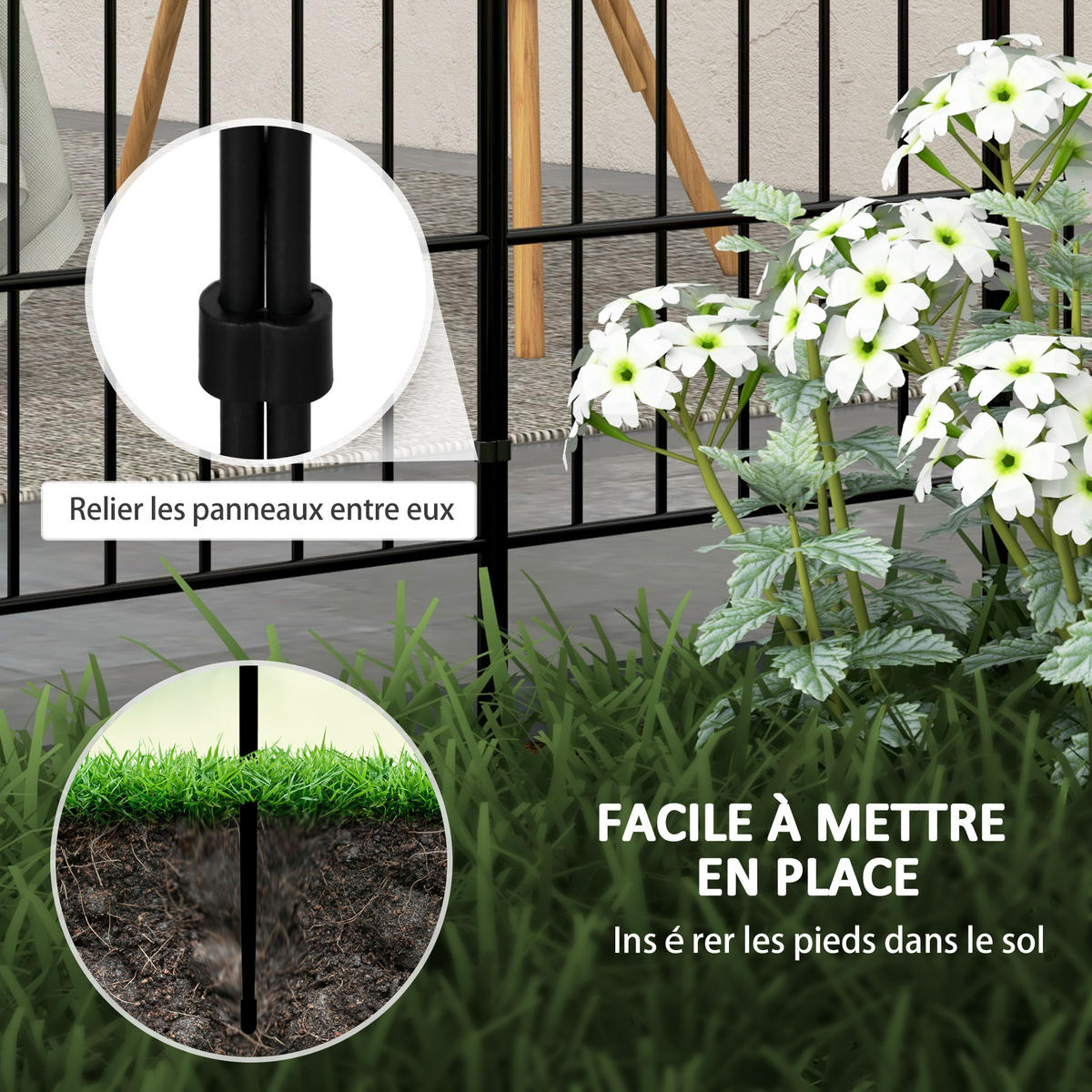 GARTENZAUN DE-18059 8-teilig, dekorativ abgerundet Schwarz - Schwarz, Metall (0.5/61cm) - ComfortXL