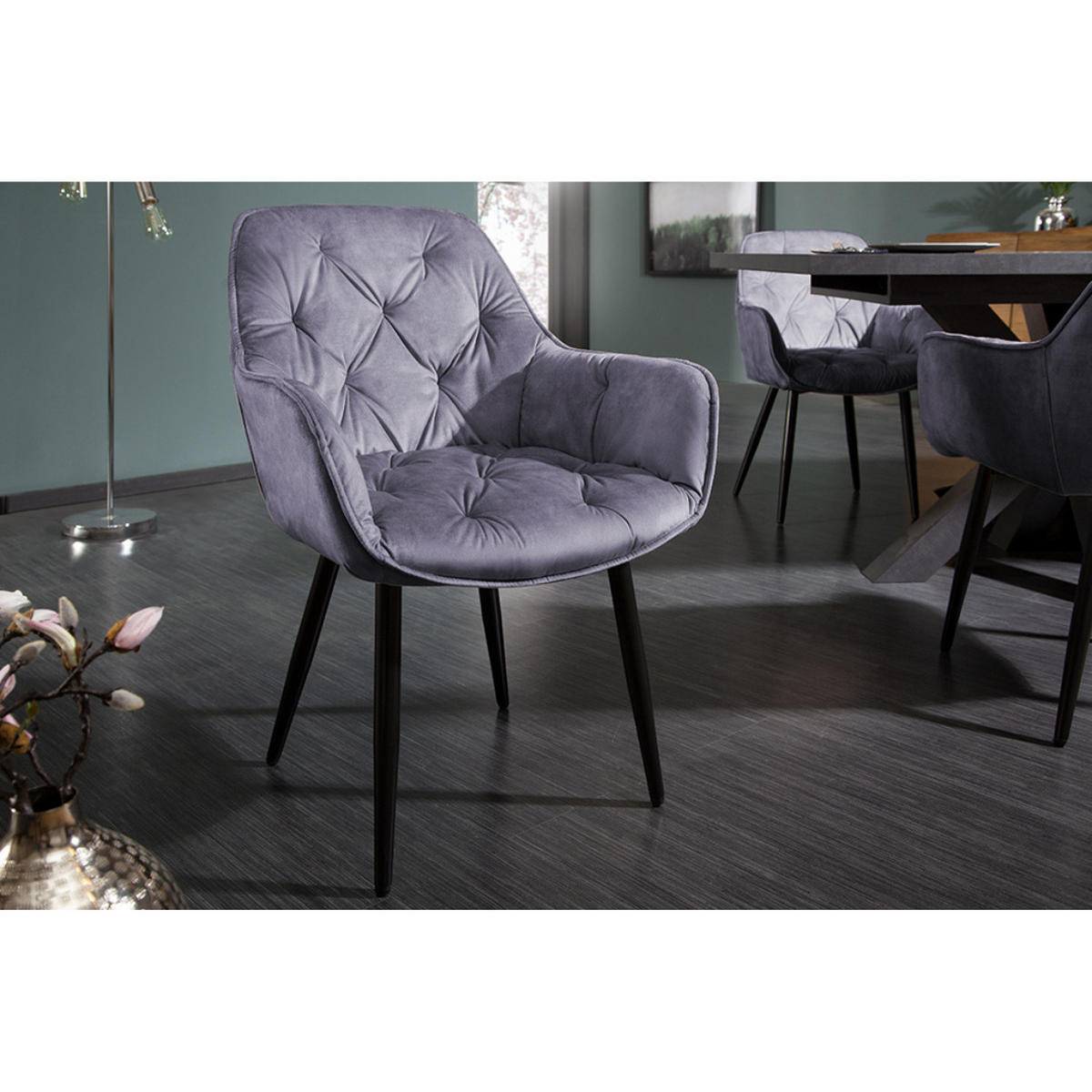 STUHL MILANO Samt Grau, Schwarze - Grau, Textil (59/84/62cm) - riess-ambiente