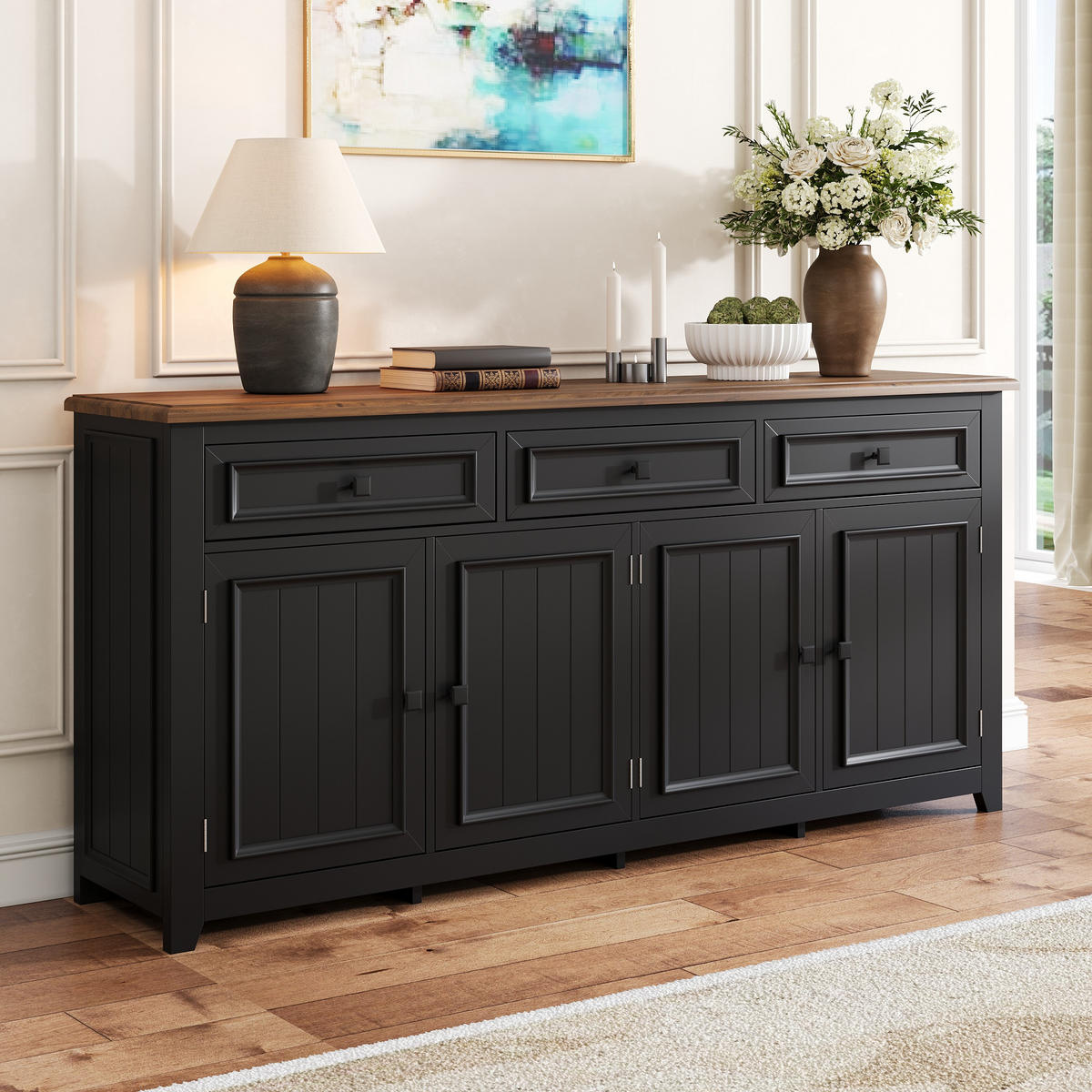 SIDEBOARD 160cm modern Anrichte Buffet Stauraum Wohnzimmer - Schwarz, Holzwerkstoff (35/76/160cm) - FLIEKS