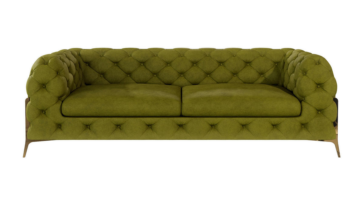CHESTERFIELD-SOFA 3-Sitzer Lexi Olive Samt - Goldfarben/Olivgrün, Holz/Textil (225/75/100cm) - S-Style Möbel
