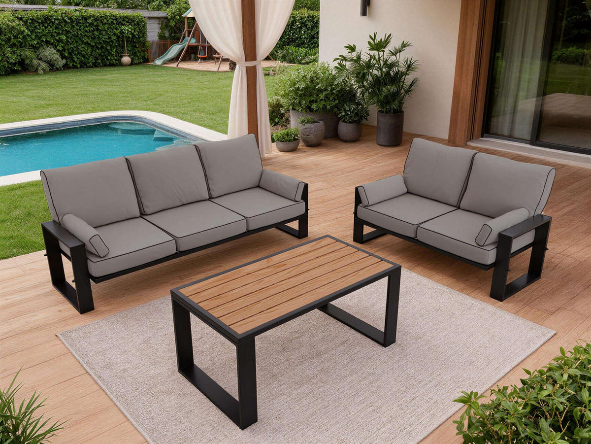 GARTENMÖBEL-SET ELBA: 1x Tisch, 2x Sofa - Grau - Grau, Textil - MKS