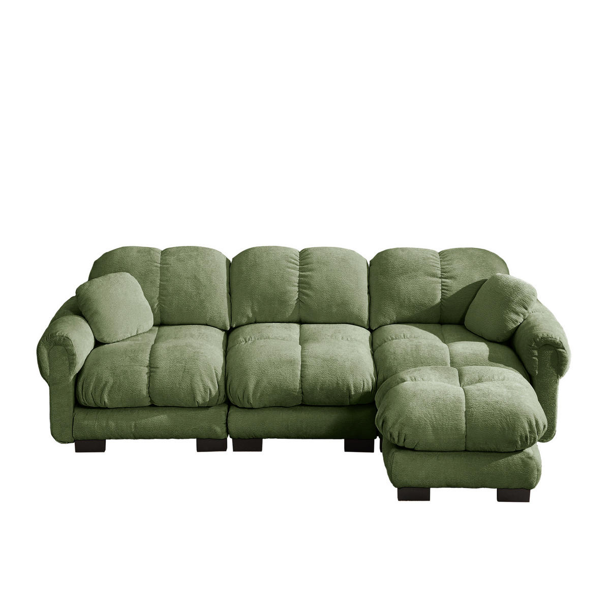 SOFA in L-Form 3-Sitzer mit Hocker Chenille Grün - Grün, Holz (149/260cm) - Meubliv