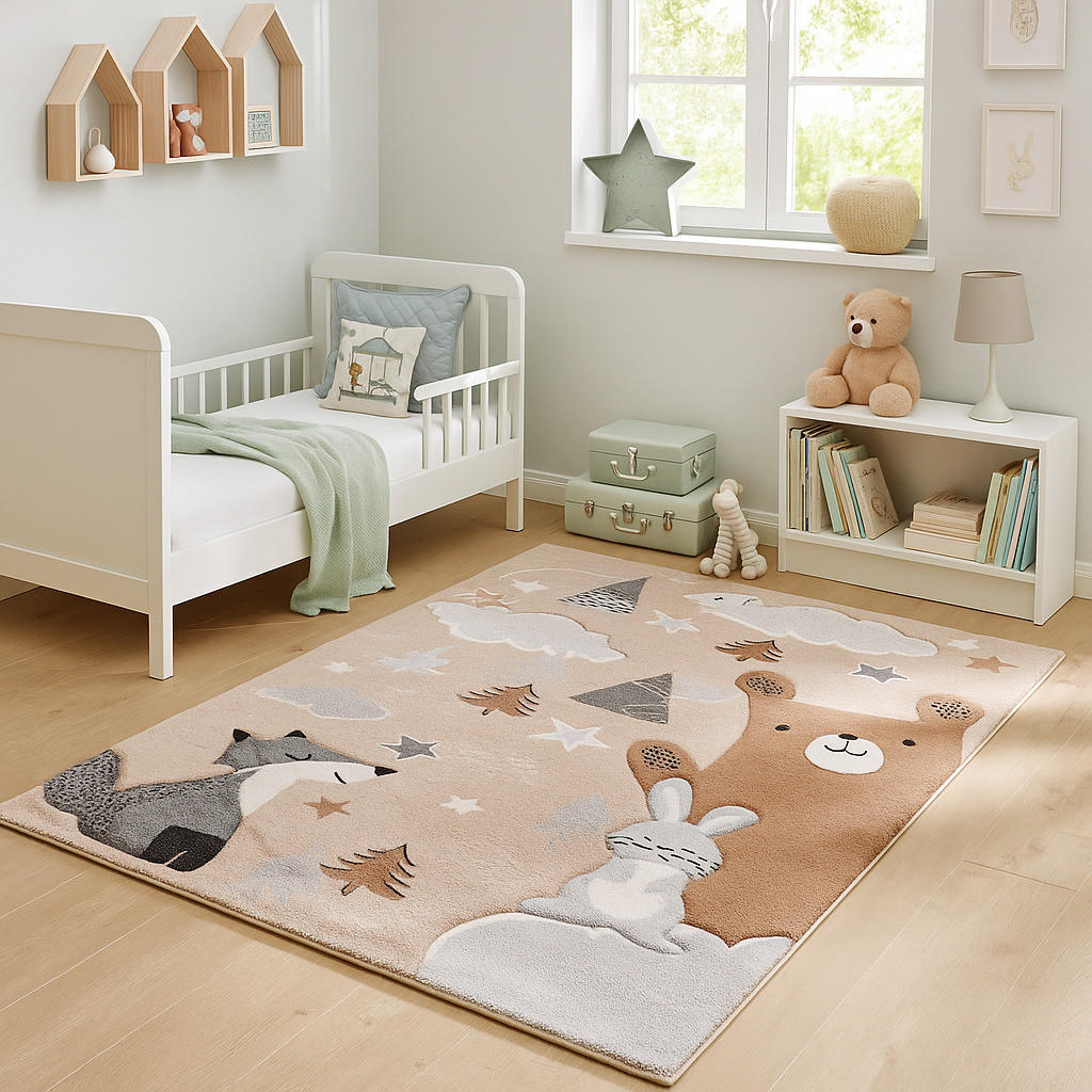 KINDER TEPPICH MAUI KIDS FUCHS UND BÄR - Grau, Textil (120/170cm) - Pergamon