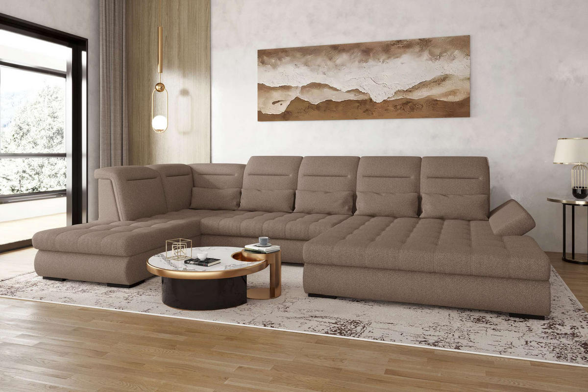 WOHNLANDSCHAFT Toscana Velours inkl. Schlaffunktion - Sandfarben, Textil (358/87/208cm) - 99rooms