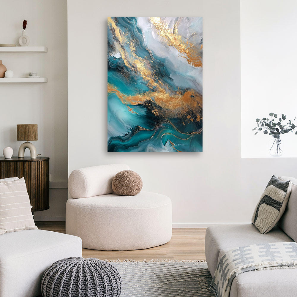 WANDBILD marmorstruktur glamour türkis - Türkis, Textil (40/60cm) - Feeby