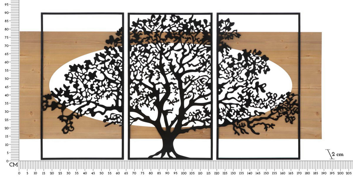 WANDDEKORATIONEN IM 3ER-SET Tree, schwarz und braun, Eisen und MDF, Motiv: Baum - Schwarz/Braun, Holzwerkstoff/Metall (176/90/2cm) - Mauro Ferretti