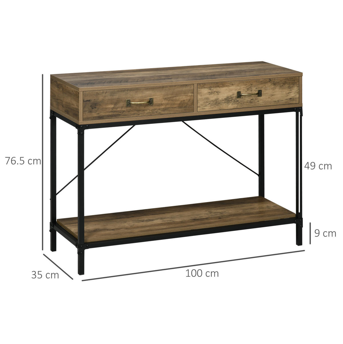 KONSOLENTISCH 100/35/76,5 cm in Braun mit 2 Schubladen und Ablage - Braun, Holzwerkstoff (35/100/76.5cm) - Flora Grace