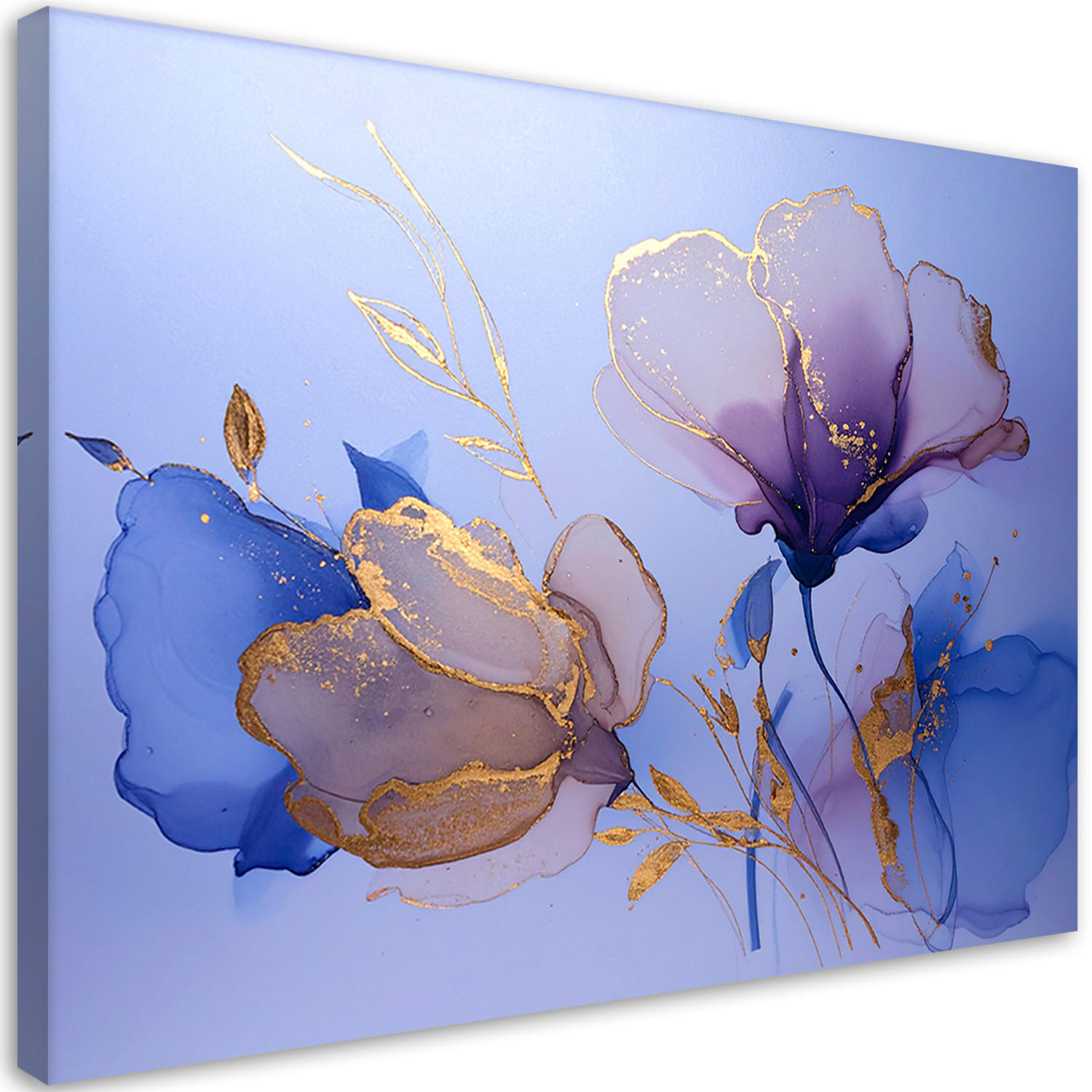 LEINWANDBILD, Blaue Blumen mit goldenen Linien - Blau, Textil (120/80cm) - Feeby