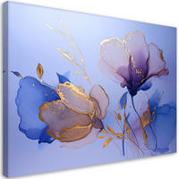 LEINWANDBILD, Blaue Blumen mit goldenen Linien - Blau, Textil (30/20cm) - Feeby