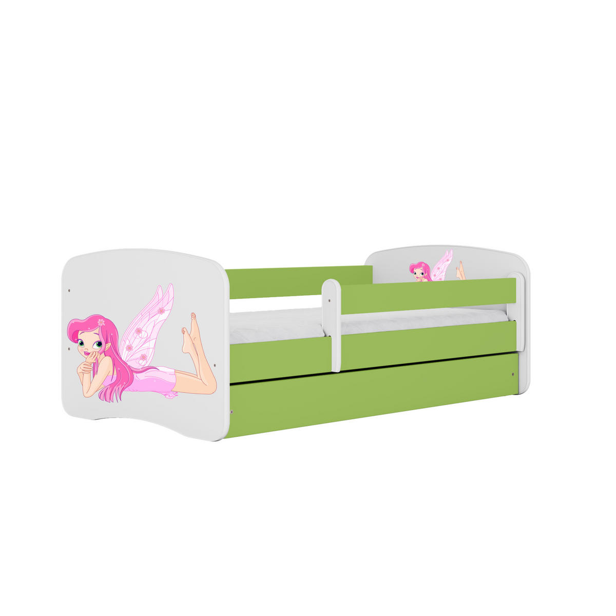 KINDERBETT Fee mit Flügeln mit Schublade 140/70 Grün 80/61/144 - Grün, Holzwerkstoff (70/140cm) - RAUMHIRSCH FURNITURE