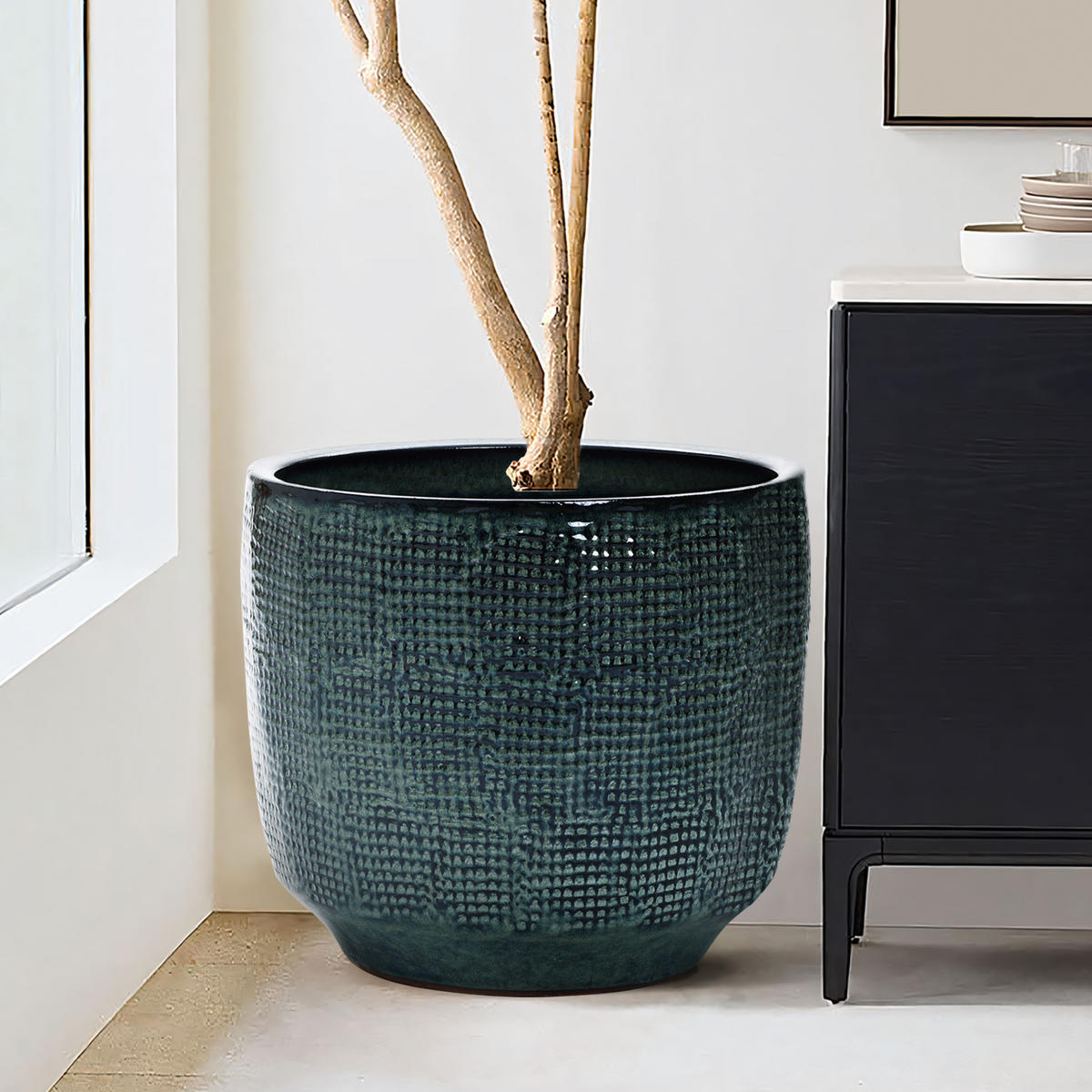 BLUMENTOPF Keramik Graugrün 40x36cm - Dunkelgrün, Keramik (34cm) - Hometopia