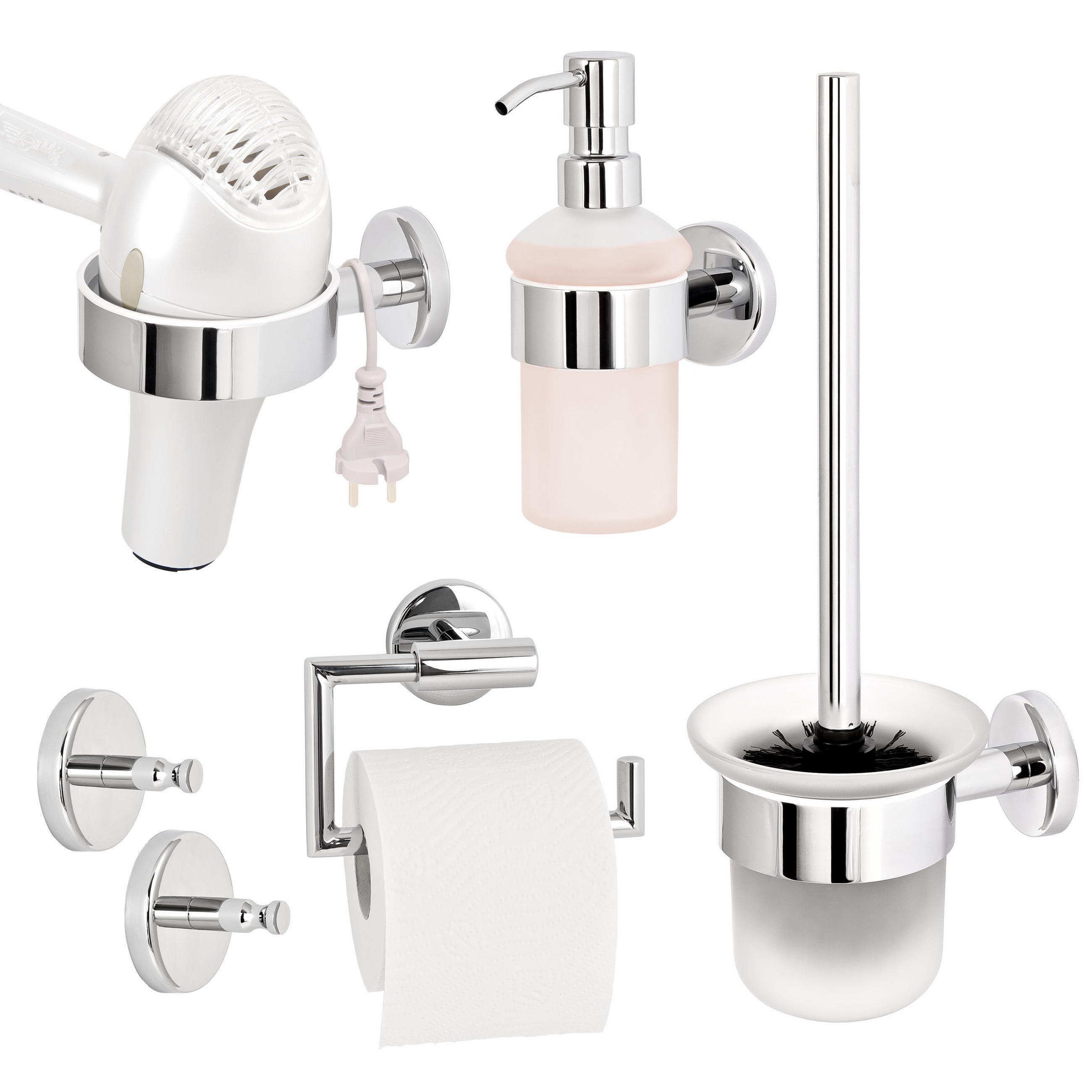 BADEZIMMER-ZUBEHÖR-SET LUCENTE 5tlg, Edelstahl, verchromt - Chromfarben, Metall (14.5/35/11.5cm) - bremermann