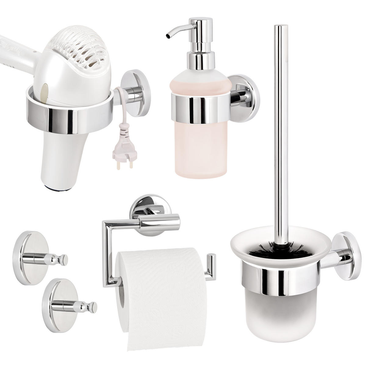 BADEZIMMER-ZUBEHÖR-SET LUCENTE 5tlg, Edelstahl, verchromt - Chromfarben, Metall (14.5/35/11.5cm) - bremermann