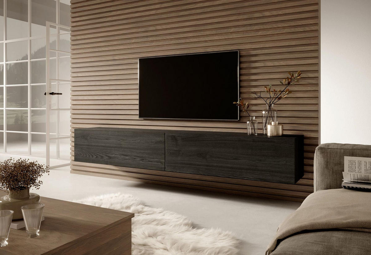 TV stolek BISIRA černý jasan 200 cm - černá, kompozitní dřevo (200/30/31.6cm) - Selsey