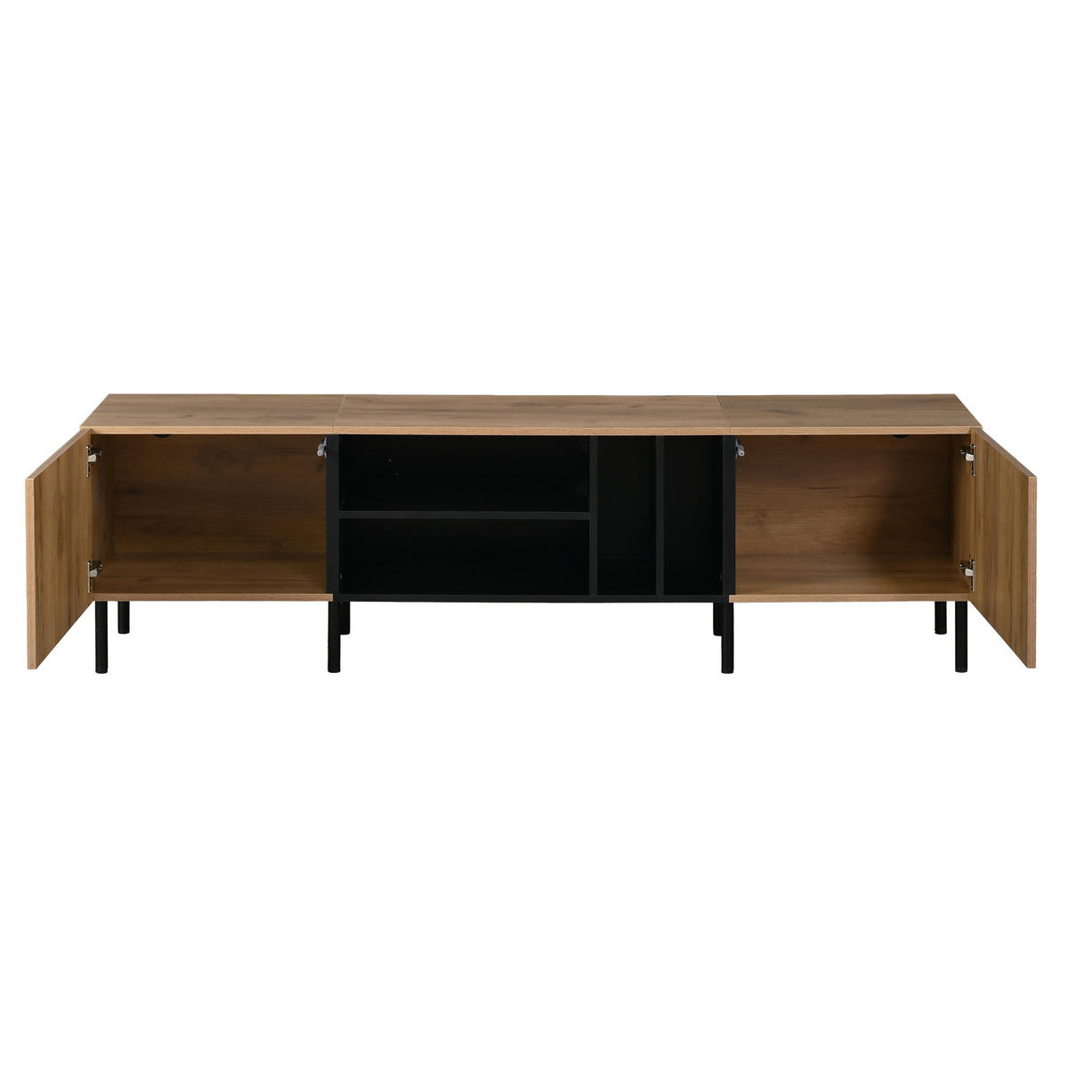 TV-SCHRANK 180/40/50 cm Naturholz/Schwarz mit 2 Türen und 4 Fächern - Schwarz, Holzwerkstoff (180/50/40cm) - Oxeza