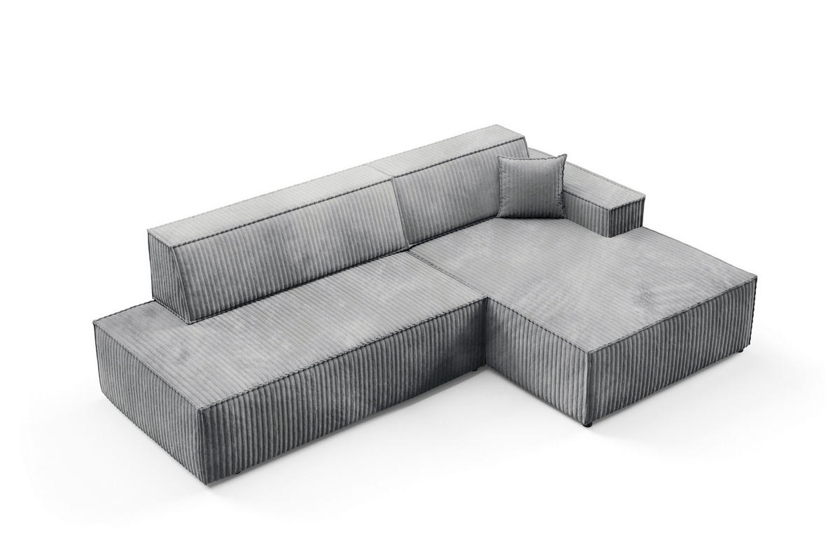 ECKSOFA TESSO R-S Grau Kordstoff mit Schlaffunktion - Grau, Holz (247/170cm) - MASSENO