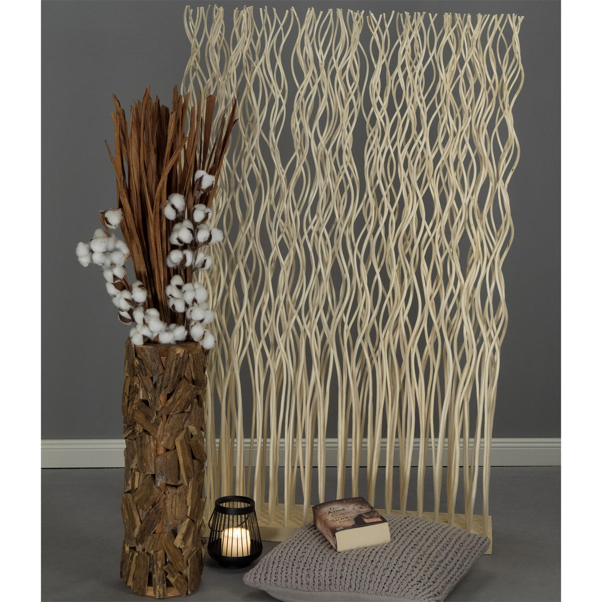 RAUMTEILER Kinki Weidenholz gewellt geblichen - Beige, Naturmaterialien (70/110/17cm) - CREEDWOOD