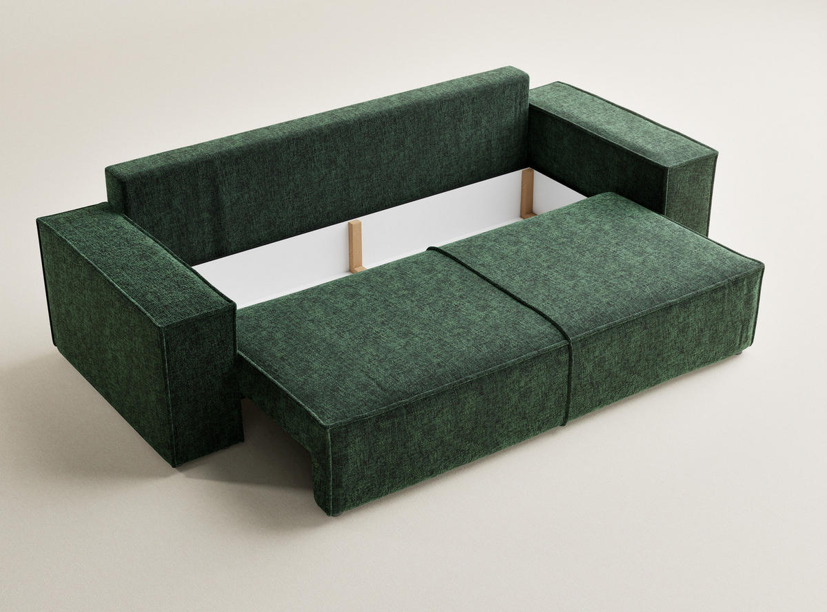SOFA MIT SCHLAFFUNKTION Milos Dunkelgrün Chenille-Stoff - Dunkelgrün/Schwarz, Holz/Holzwerkstoff (255/70/105cm) - Maison de Reve