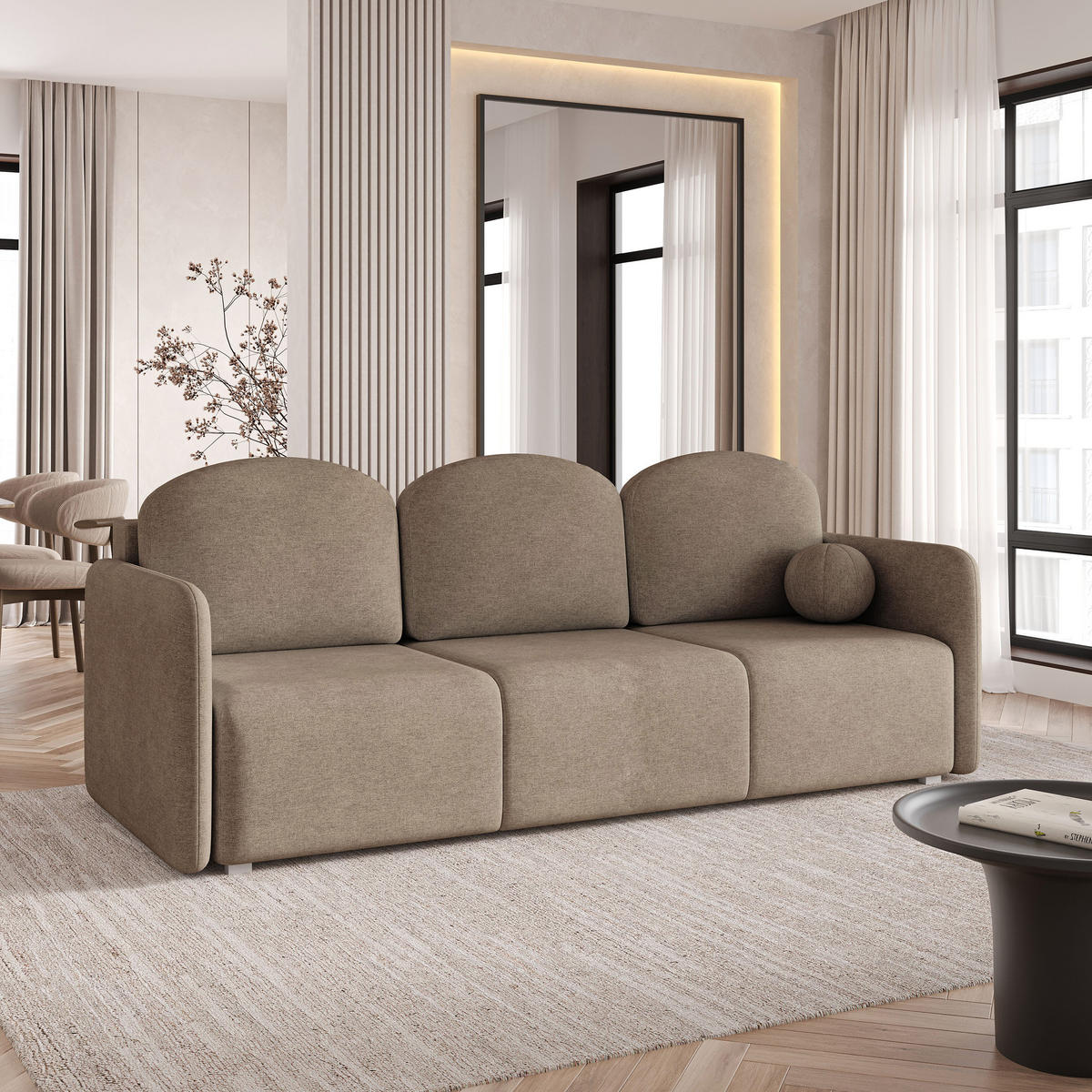 BETTSOFA SUVI III NV Braun Geflochtener Stoff mit Schlaffunktion - Hellbraun, Textil (90/85/220cm) - MASSENO