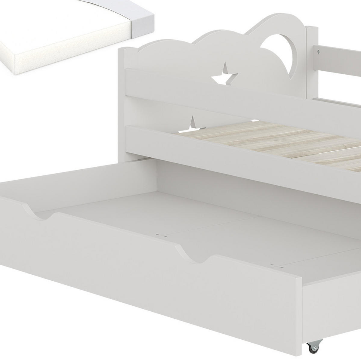 KINDERBETT Jessica Weiß 70x140 cm mit Schublade und Matratze - Weiß, Holz (146/53/76cm) - VitaliSpa