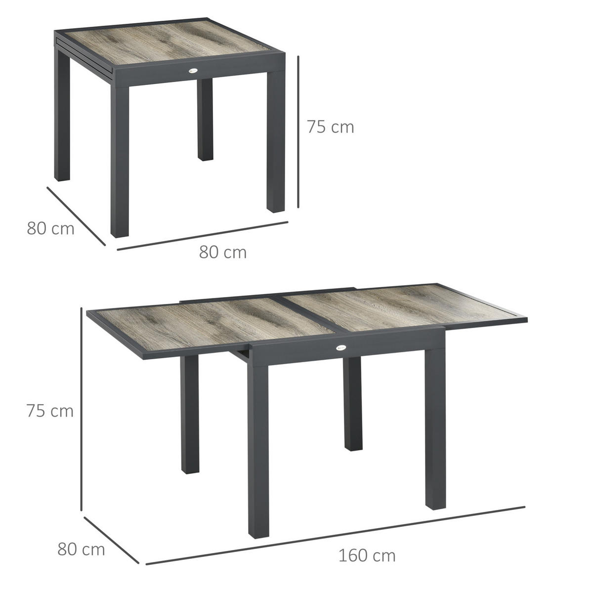 LOUNGETISCH 80/160/75 cm Beige aus Aluminium mit Ausziehfunktion - Beige, Metall (160/80/75cm) - OKMYHOME