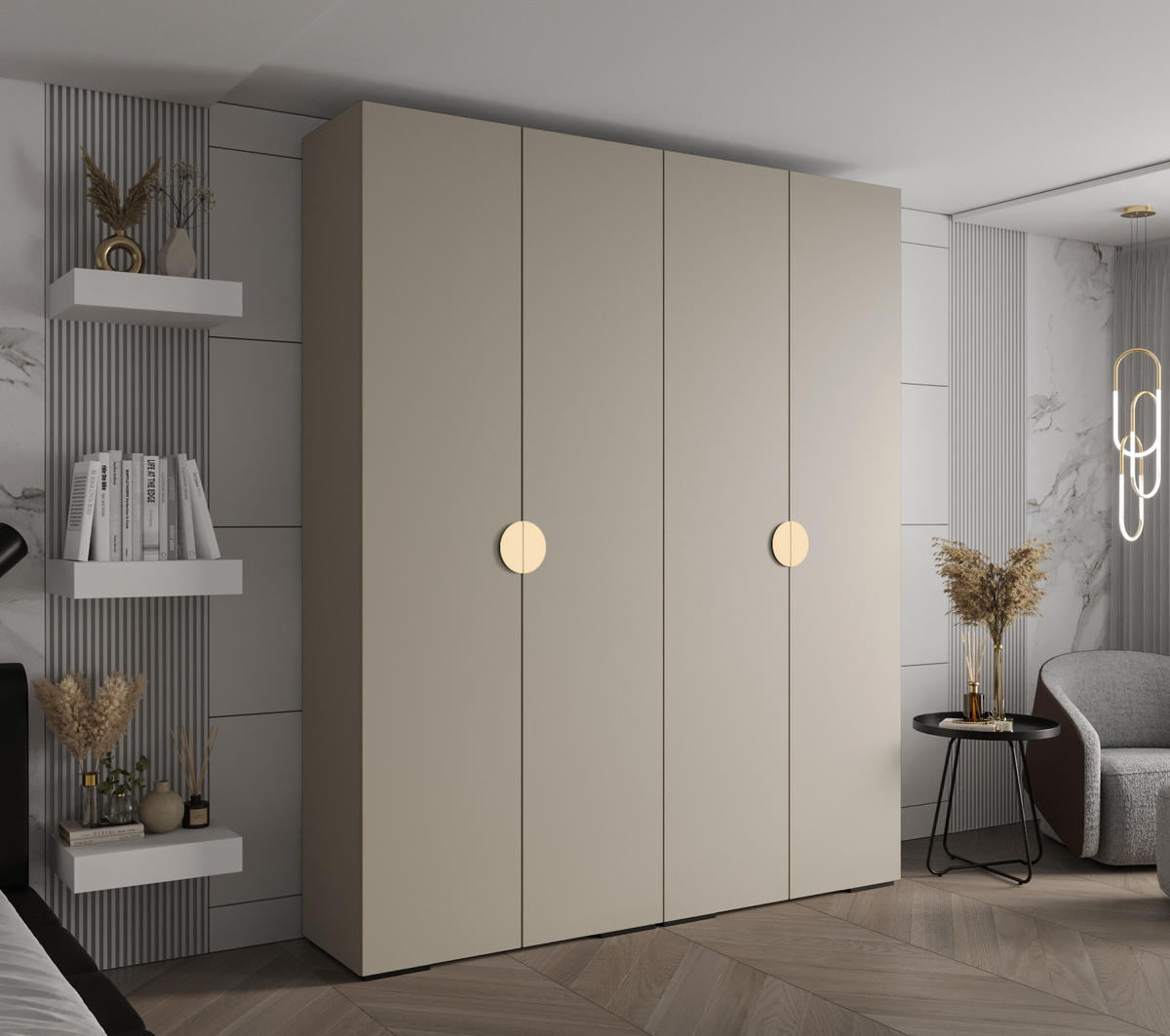 DREHTÜRENSCHRANK 236.7/200/47 4-türig - Kaschmir/Goldfarben, Holz/Metall (200/236.7/47cm) - Abiks Möbel