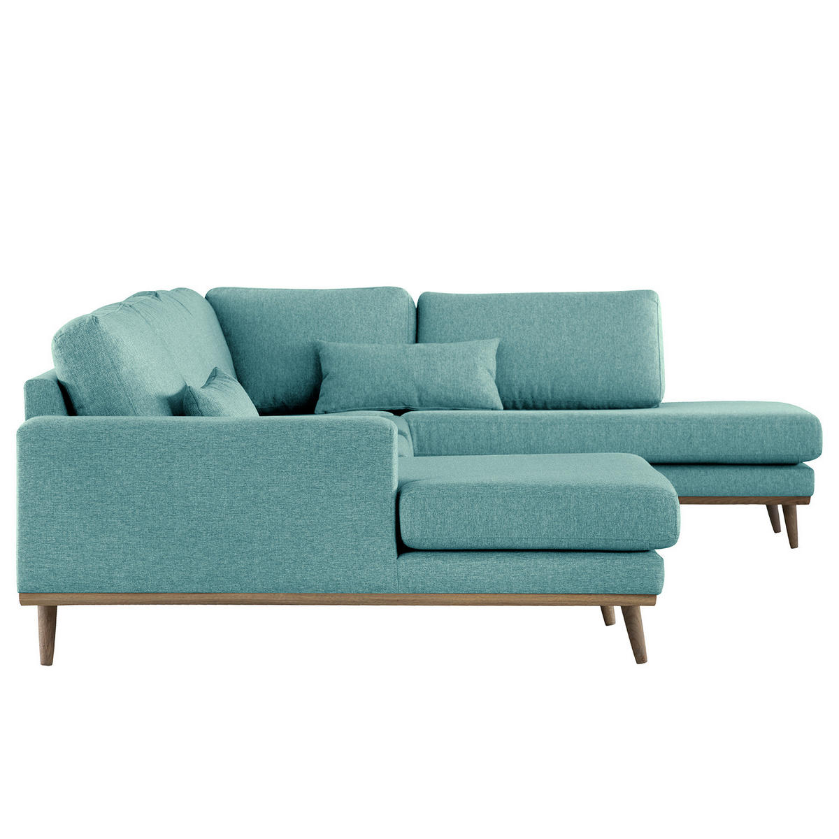 WOHNLANDSCHAFT mit Longchair - Eichefarben/Petrol, Eichenholz/Textil (371/81/219cm) - home24