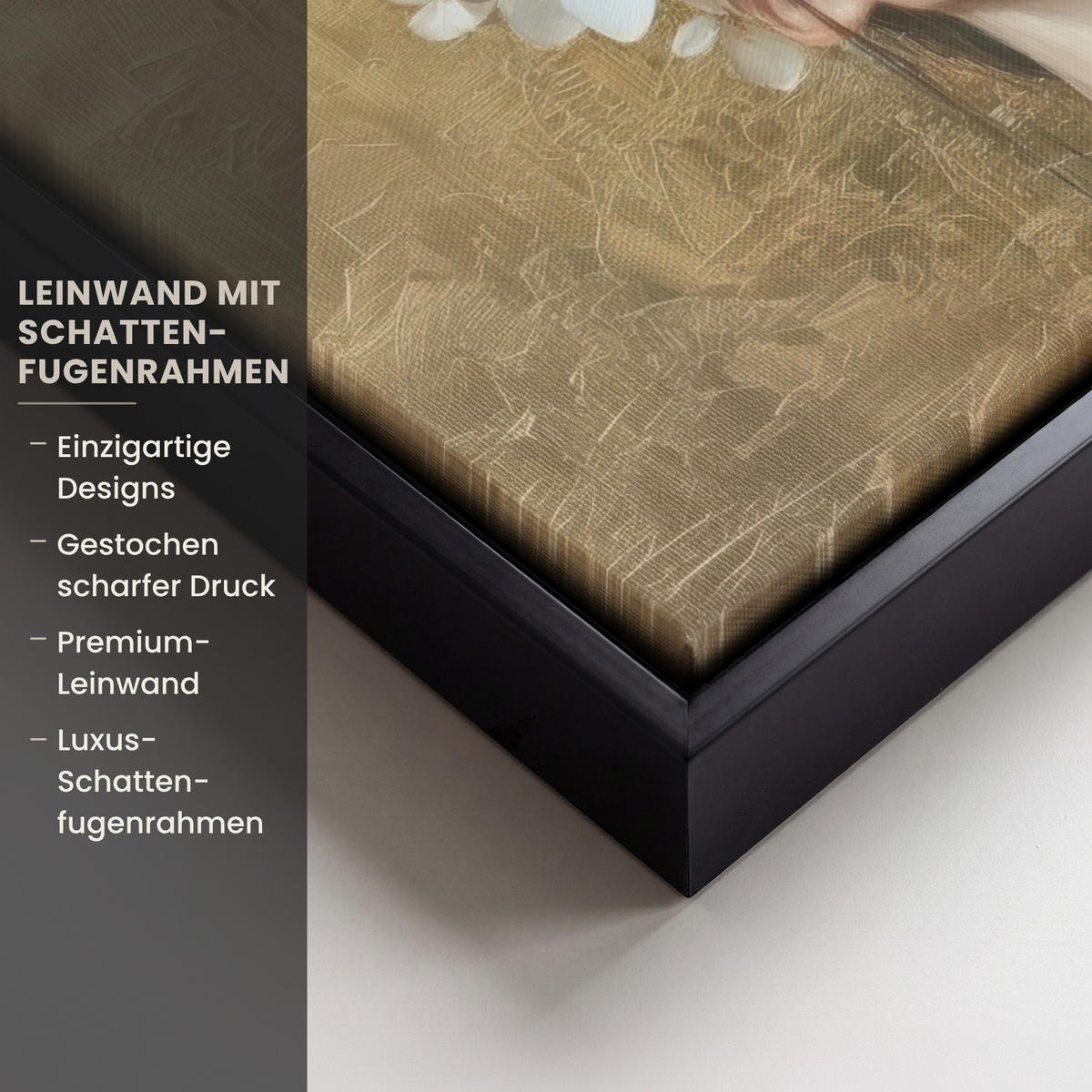 LEINWAND Bilder mit Rahmen - Gesicht - Blumen - Gold - Abstrakt - 40x30 - Goldfarben, Textil (40/30cm) - MuchoWow