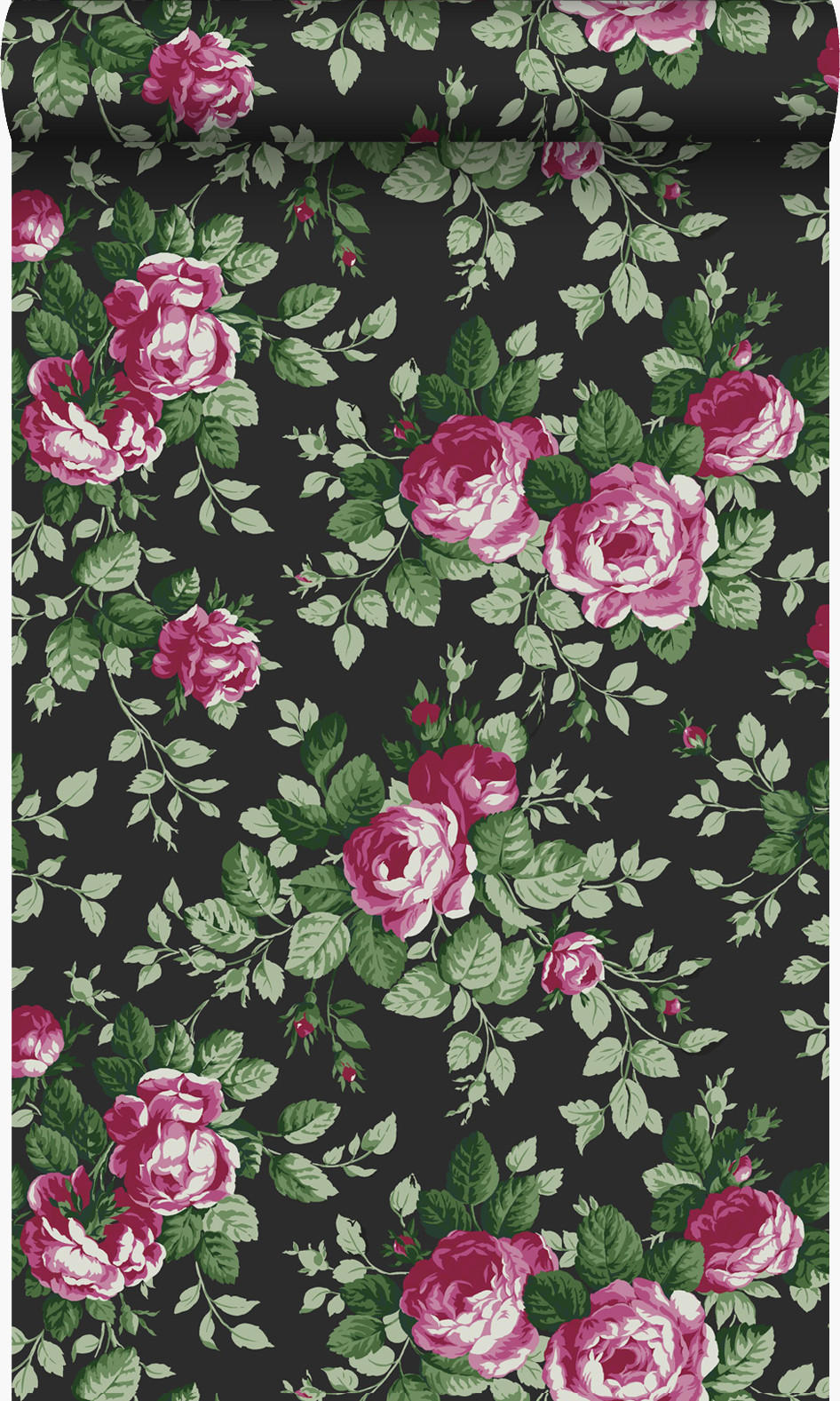 TAPETE Rosen 53 cm x 10.05 m - Schwarz, Papier (53/1000cm) - Origin Wallcoverings