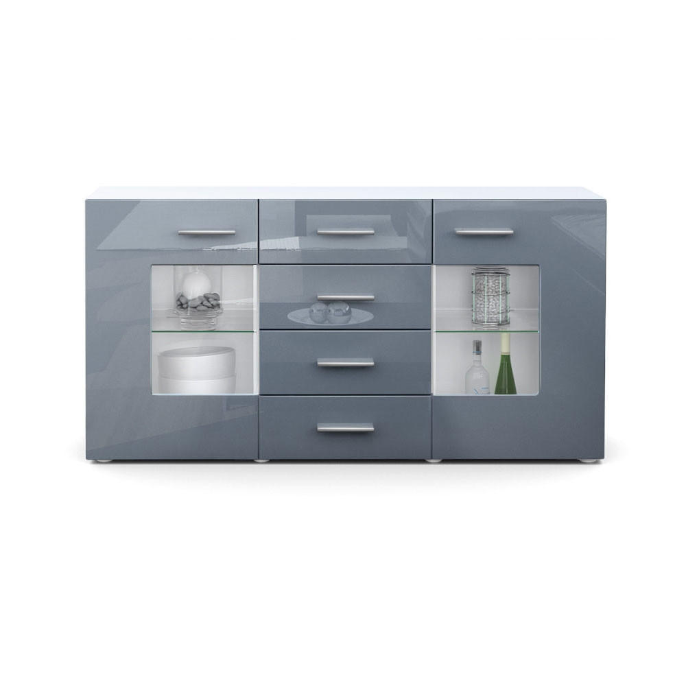 SIDEBOARD Noah Grau Hochglanz - Grau, Holzwerkstoff (139/72/35cm) - Vladon