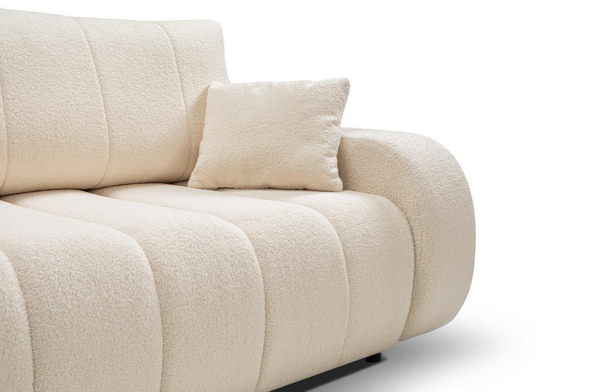 BETTSOFA GIOIA Creme Bucle-Stoff mit Schlaffunktion - Creme, Holz (248/88/105cm) - MASSENO