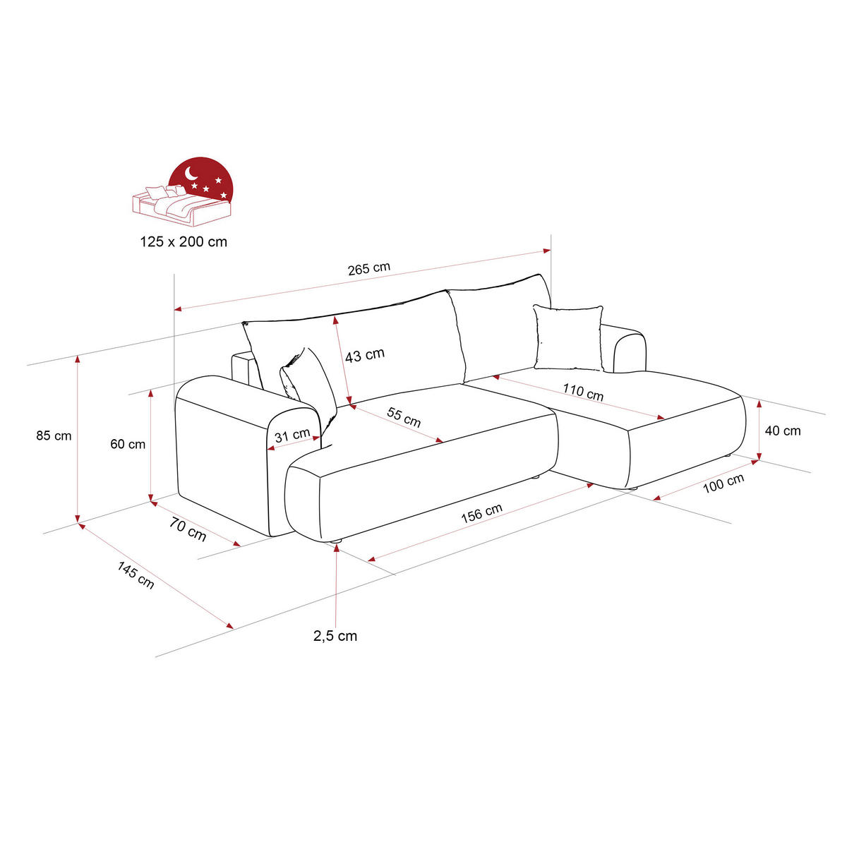 ECKSOFA BLOOM mit Schlaffunktion und Bettkasten Creme - Creme, Holzwerkstoff/Kunststoff (263/150cm) - Idohome