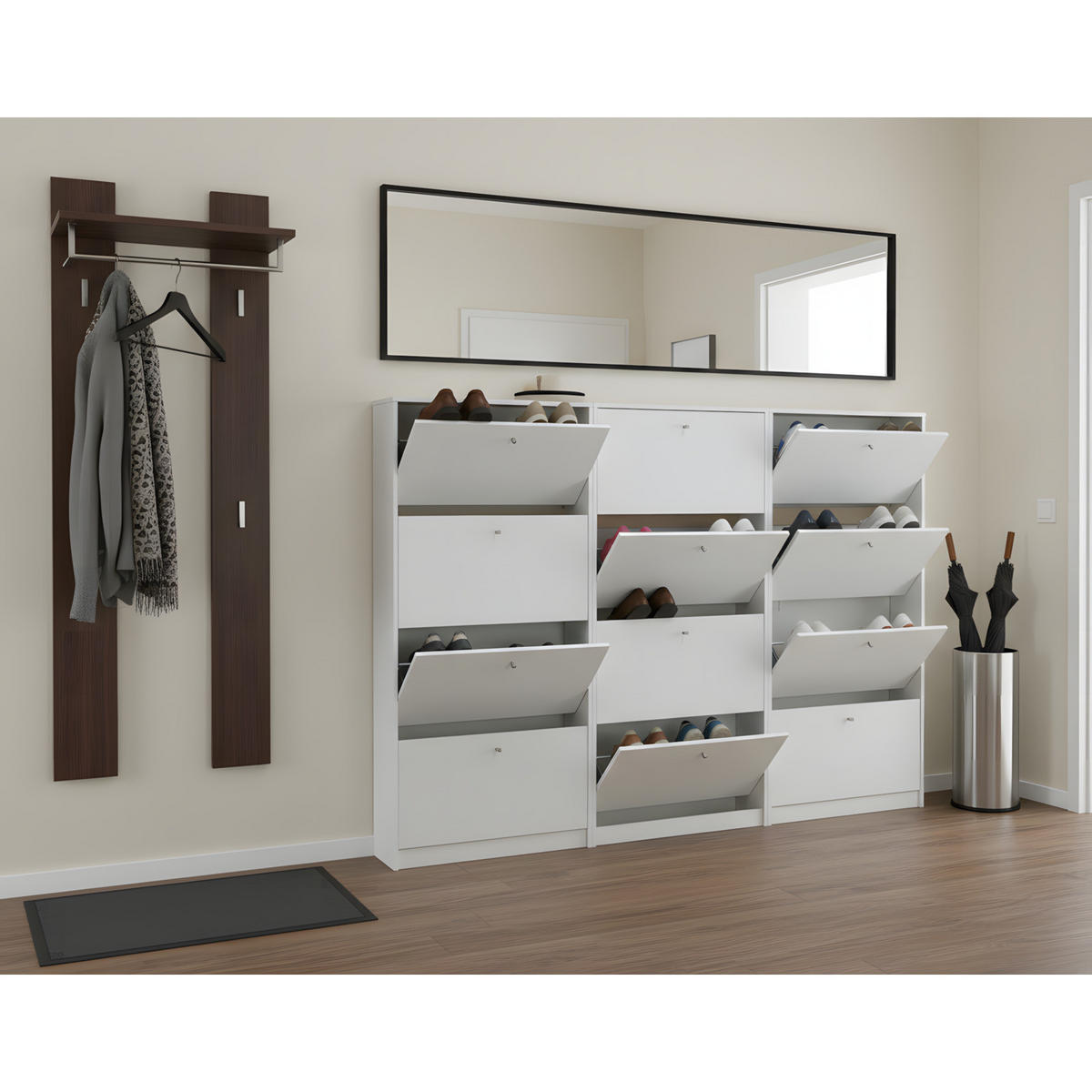 SKOSKÅP Escape 225 x 17 x 148 cm – vit - Vit, Träbaserade material (225/148/17cm) - ebuy24