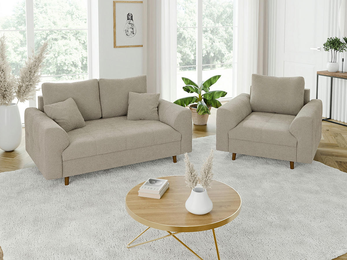 SESSEL Henrik Beige Boucle - Beige/Braun, Holz/Textil (97/81/93cm) - S-Style Möbel