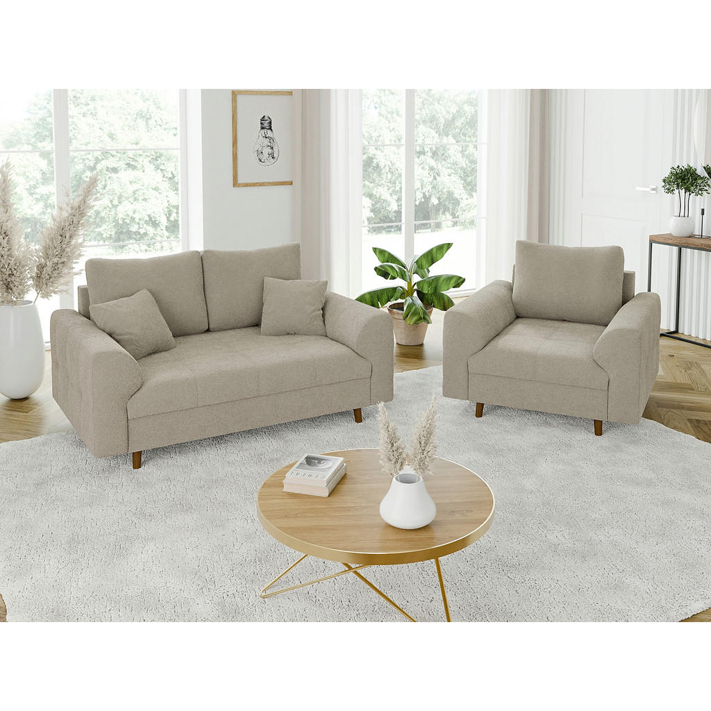 Thumbnail - S-Style Möbel Sitzgarnitur, Beige, Textil, Echtholz, Teilmassiv,Buche, Birke, 6-Sitzer, Füllung: Polyetherschaumkern, 21...