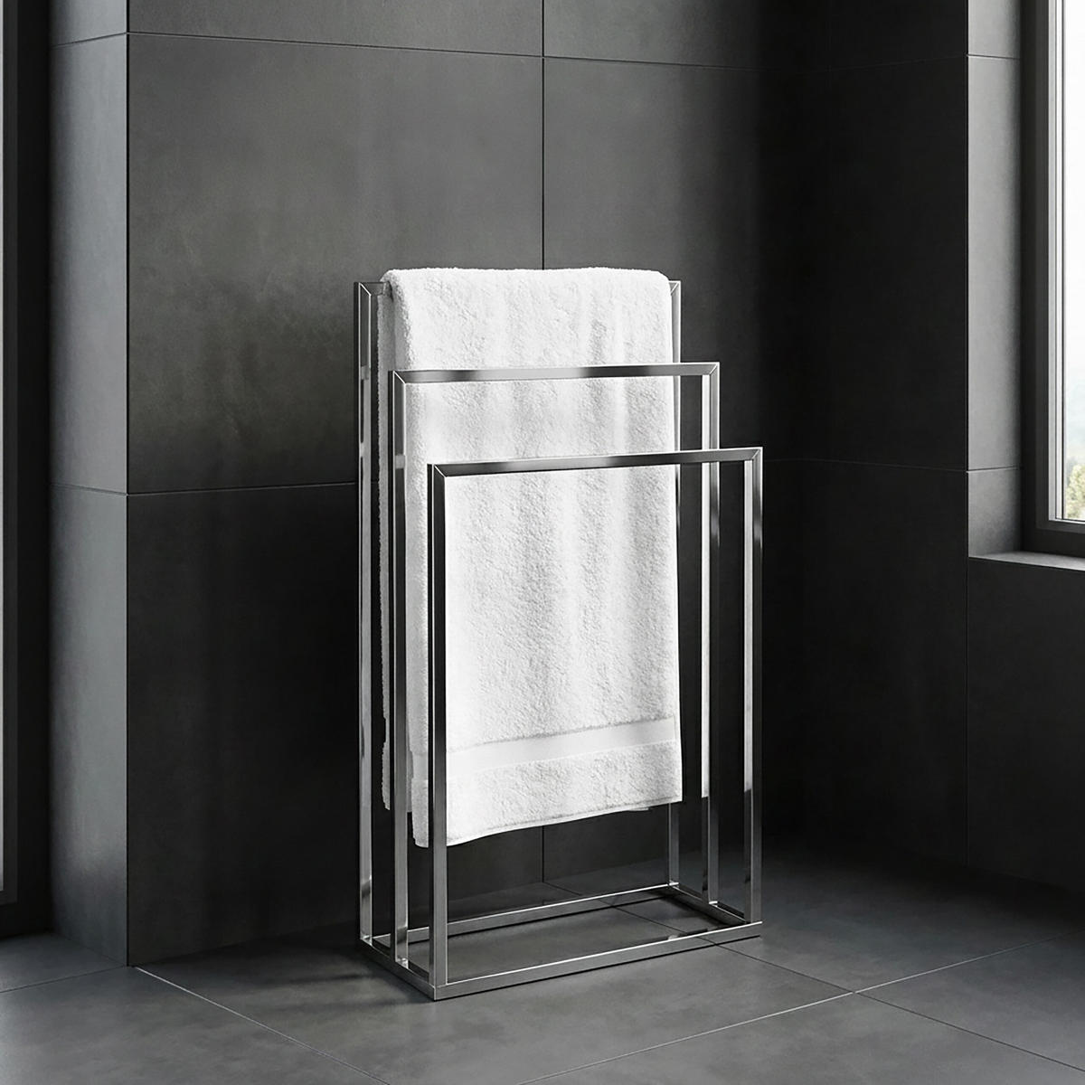 HANDTUCHSTÄNDER Silber verchromter Stahl 3-armig - Silberfarben, Metall (46/82/21cm) - Relaxdays
