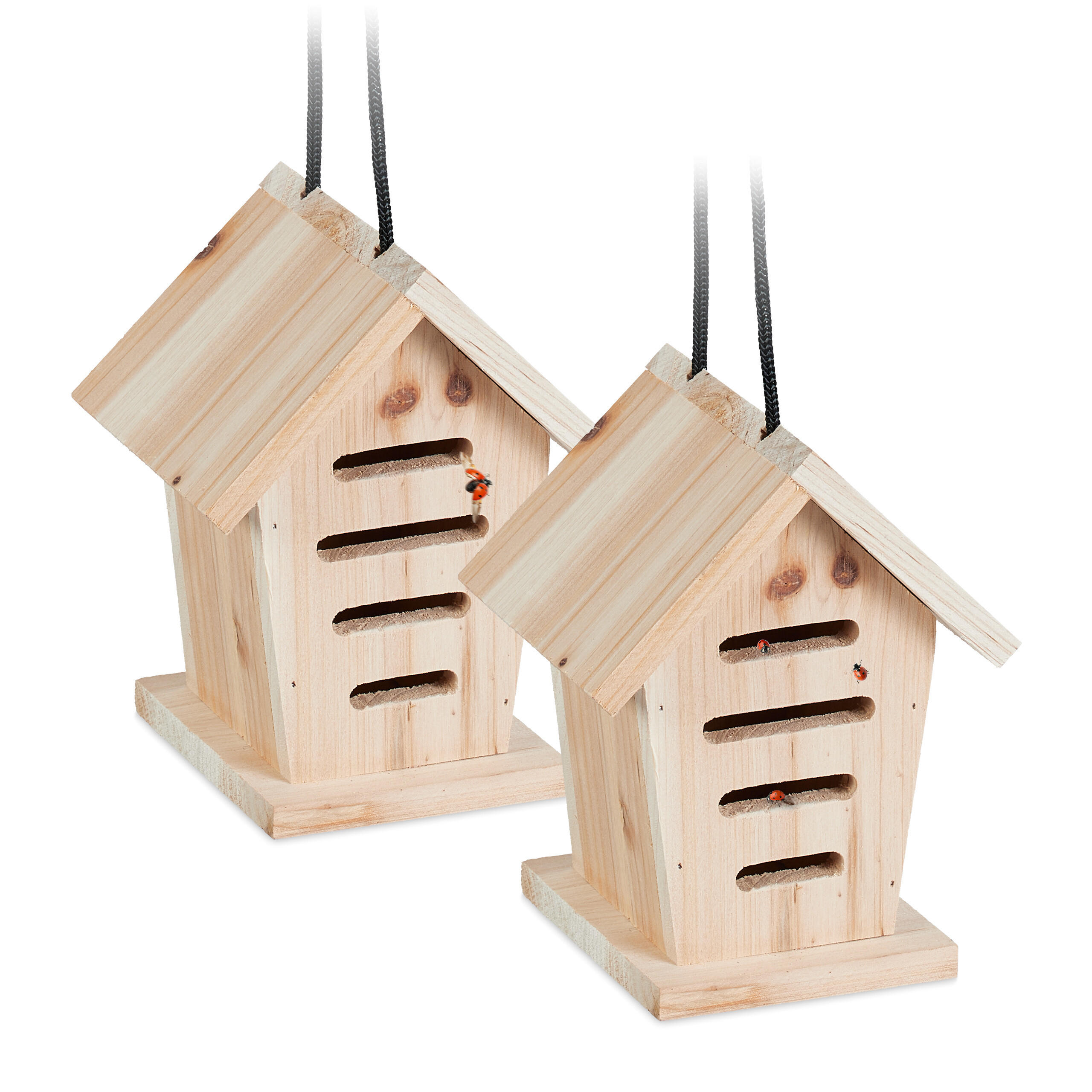 2XMARIENKÄFERHAUS - Hellbraun, Holz (14.5/17.5/12cm) - Relaxdays