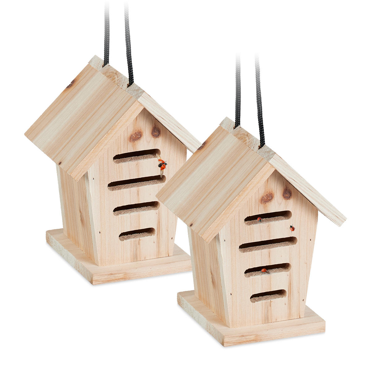 2XMARIENKÄFERHAUS - Hellbraun, Holz (14.5/17.5/12cm) - Relaxdays