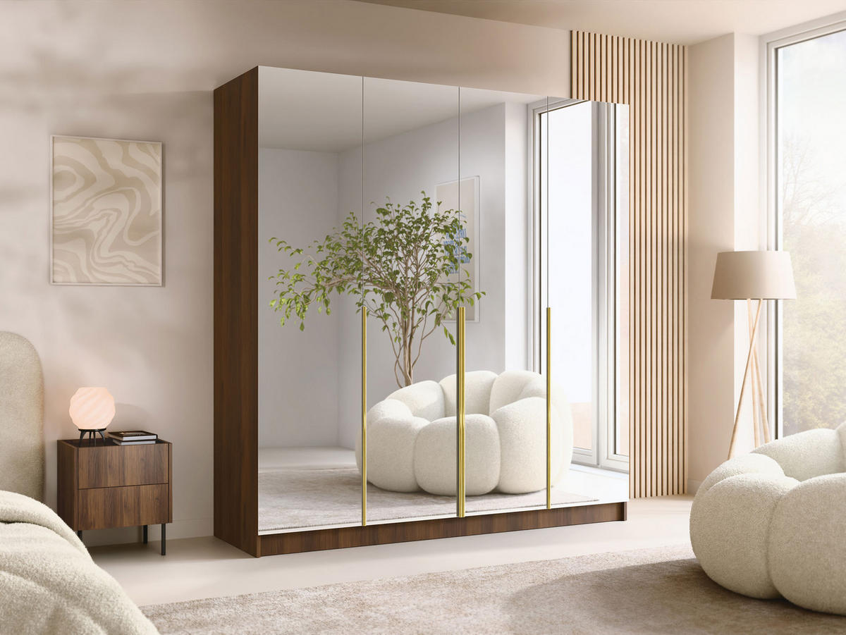 KLEIDERSCHRANK Santi III - Goldfarben/Nussbaumfarben, Holzwerkstoff/Metall (200/215/58cm) - MIRJAN24